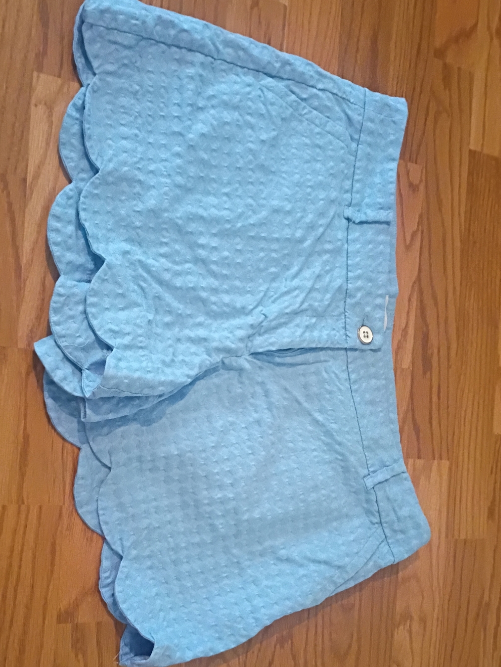 crown & ivy Light Blue Scallop Edge High Waist Shorts